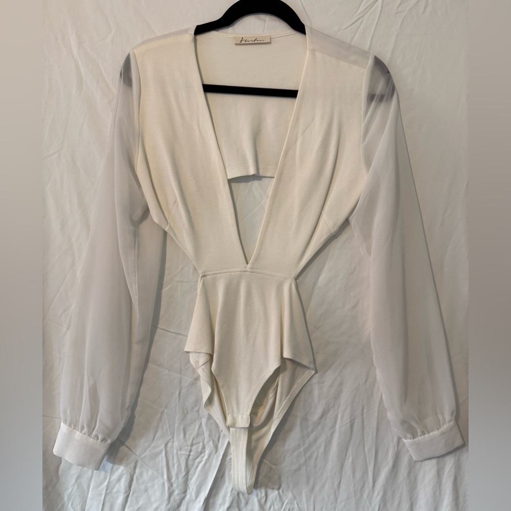 White Asymmetrical Peplum Bodysuit